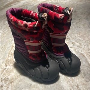 EUC 7 Sorel Cub Snow Gloxinia & Rose Floral Winter Boots Easy on and Off!